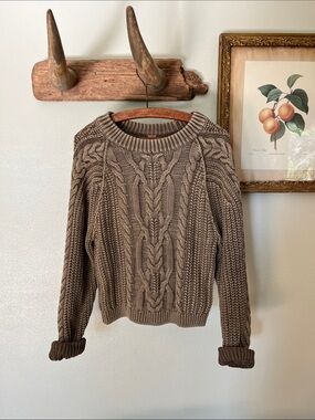 Free People cotton fall crewneck popover sweater cable cottage sweater